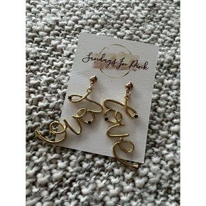 LOVE Gold Tone Script Earrings NEW
